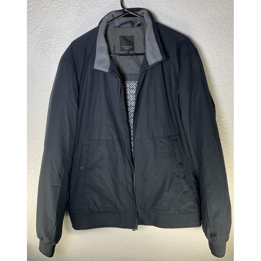 Ted Baker Men's Navy bomber jacket size 6 Geometric Lining Casual Warm 299